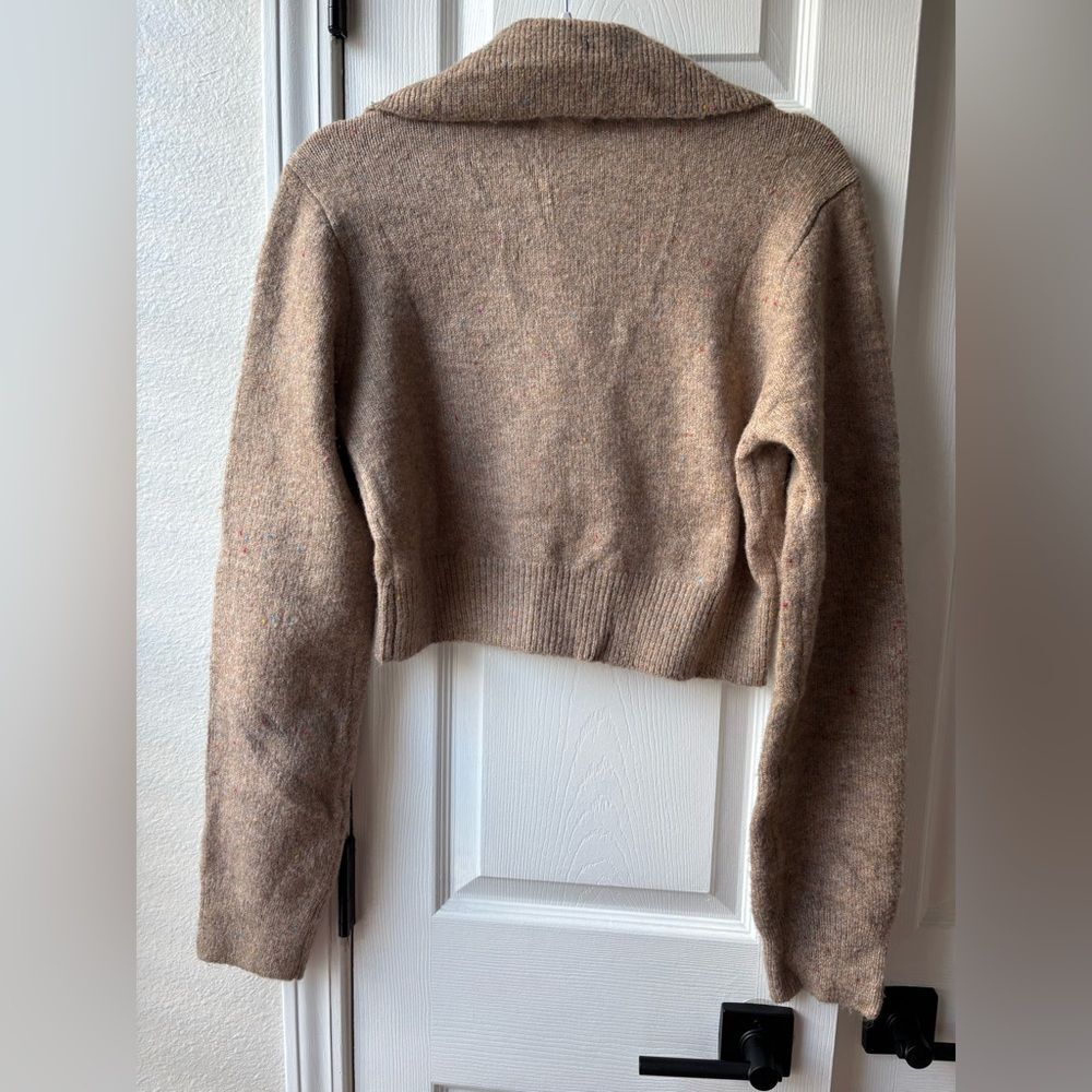 NWT Large Emory Park Wide Collar Cropped Cardigan Dark Oat Neutral 90's Inspired - Picture 8 of 11